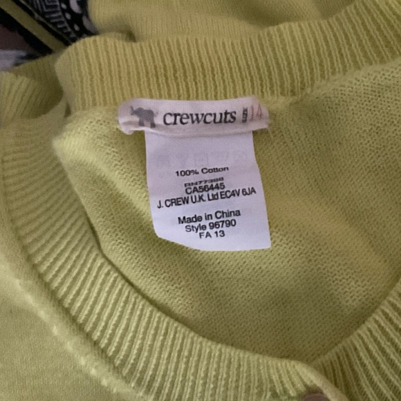 Crewcuts 100% Cotton Yellow/ Chartreuse Long Sleeve Cardigan Size 14 - Picture 6 of 6